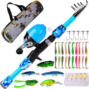 Kids Spincast Reel and Fishing Rod Combo, Kids Fishing Pole Kit, Fishing Tackle Box, Kids Fishing Gear, Spinning Reel Lures Accessories, Tangle-Free Design, Oversized Reel Handle