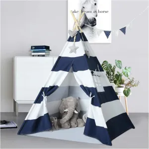 Kids Teepee Tent for Boys Navy White Stripe Teepee Tent Indian Canvas Tents for Toddlers Indoor Playhouse Play Tent for Kids