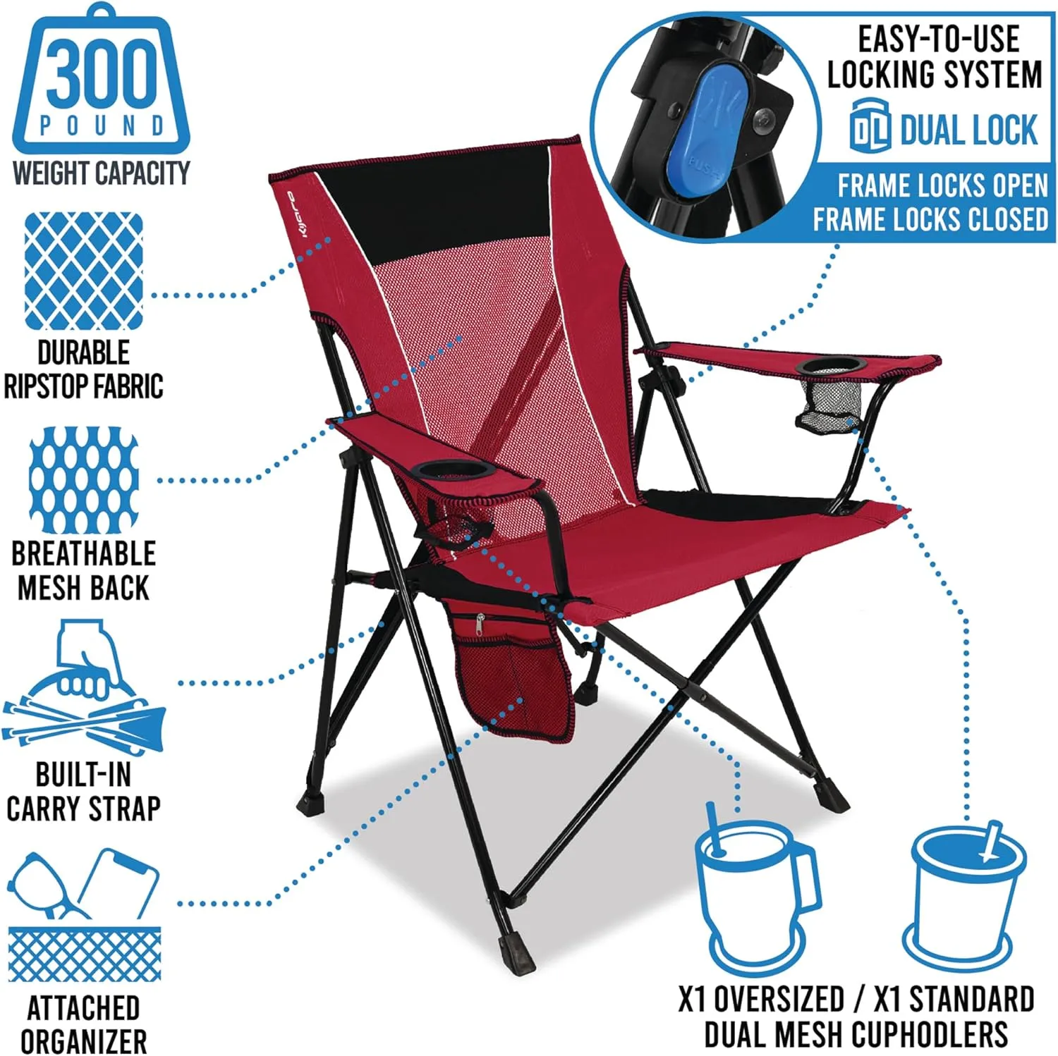 Kijaro Sports Fan Folding Chair, 26" L x 35.5" W x 37" H, Pittsburgh Steelers