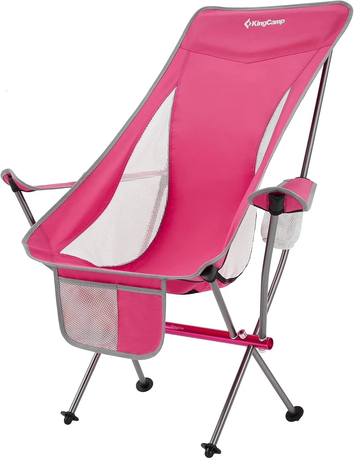 KingCamp Compact Camping Chairs for Adults Ultralight High Back Folding Portable Lawn Light Weight Outdoor with Armrest, Side Pocket, Headrast, Carry Bag, Support 265 Lbs, 1 Pack, Pink
