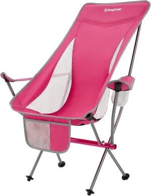 KingCamp Compact Camping Chairs for Adults Ultralight High Back Folding Portable Lawn Light Weight Outdoor with Armrest, Side Pocket, Headrast, Carry Bag, Support 265 Lbs, 1 Pack, Pink
