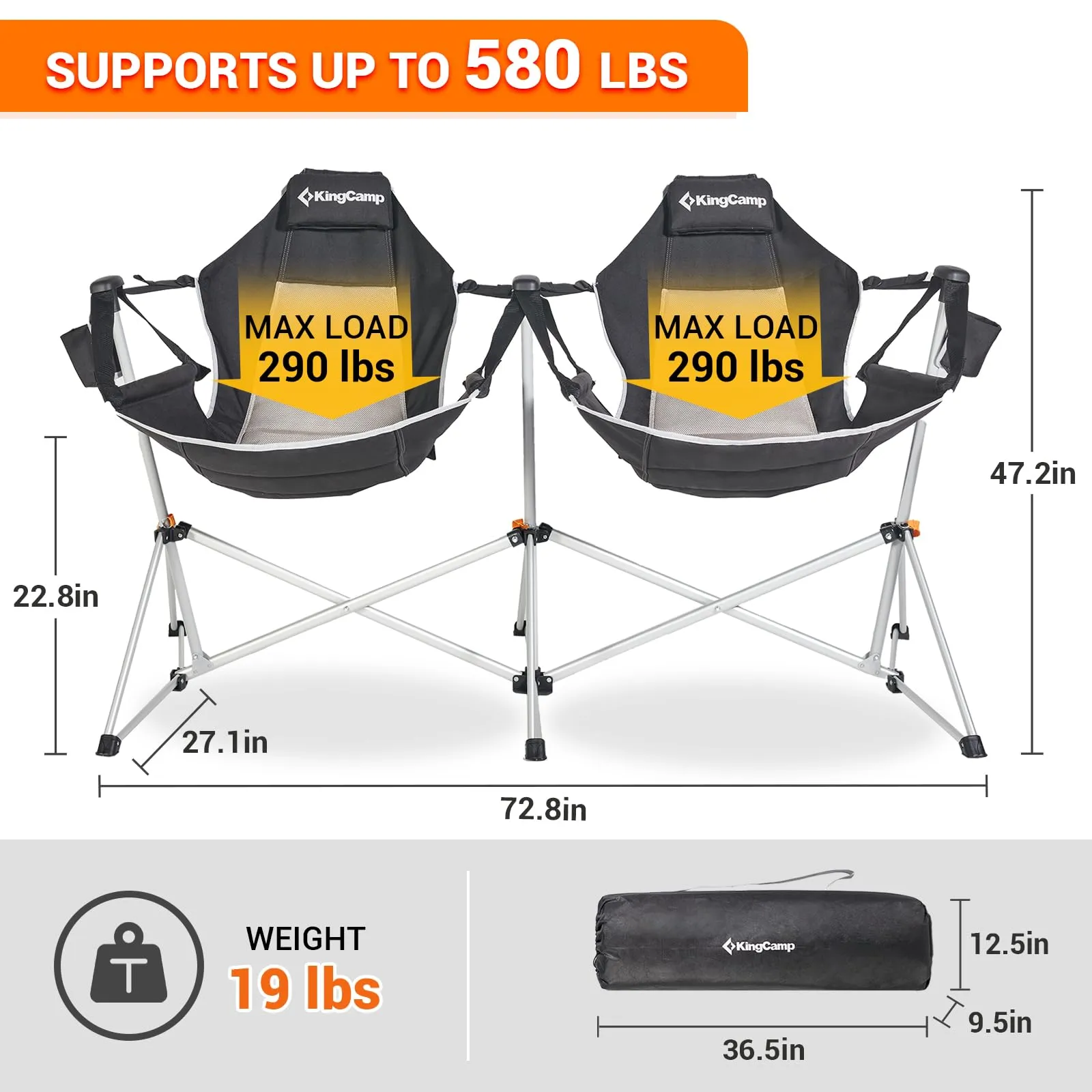 KingCamp ORCHID C30 Double Hammock Camping Chairs with Adjustable Seat