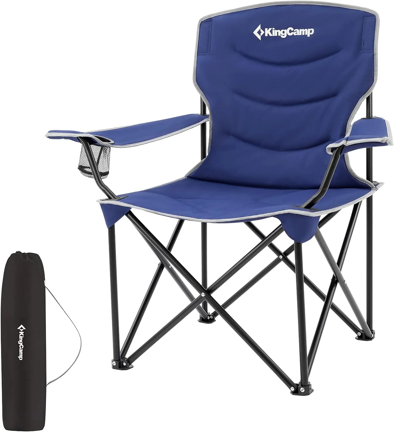 KingCamp Oversized Folding Adults Large Padded Camp Chair with Side Pocket, Blue-Deep