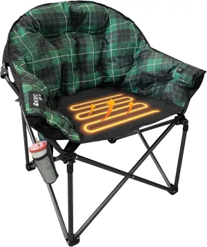 KINGROCK Heated Oversized Camping Chairs,Padded Patio Lounge Camp Chair,Round Moon Saucer Folding Lawn Chair with Folding Cup Holder and Carry Bag