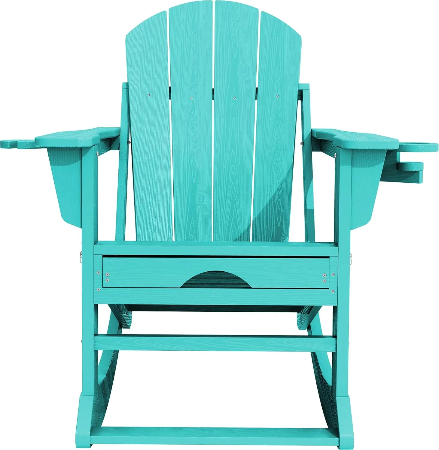 KINGYES Adirondack Rocking Chair with Retractable Ottoman and Cup Holders, HDPE Adirondack Rocker Patio Rocking Chair for Porch, Patio, Balcony, Aqua Blue