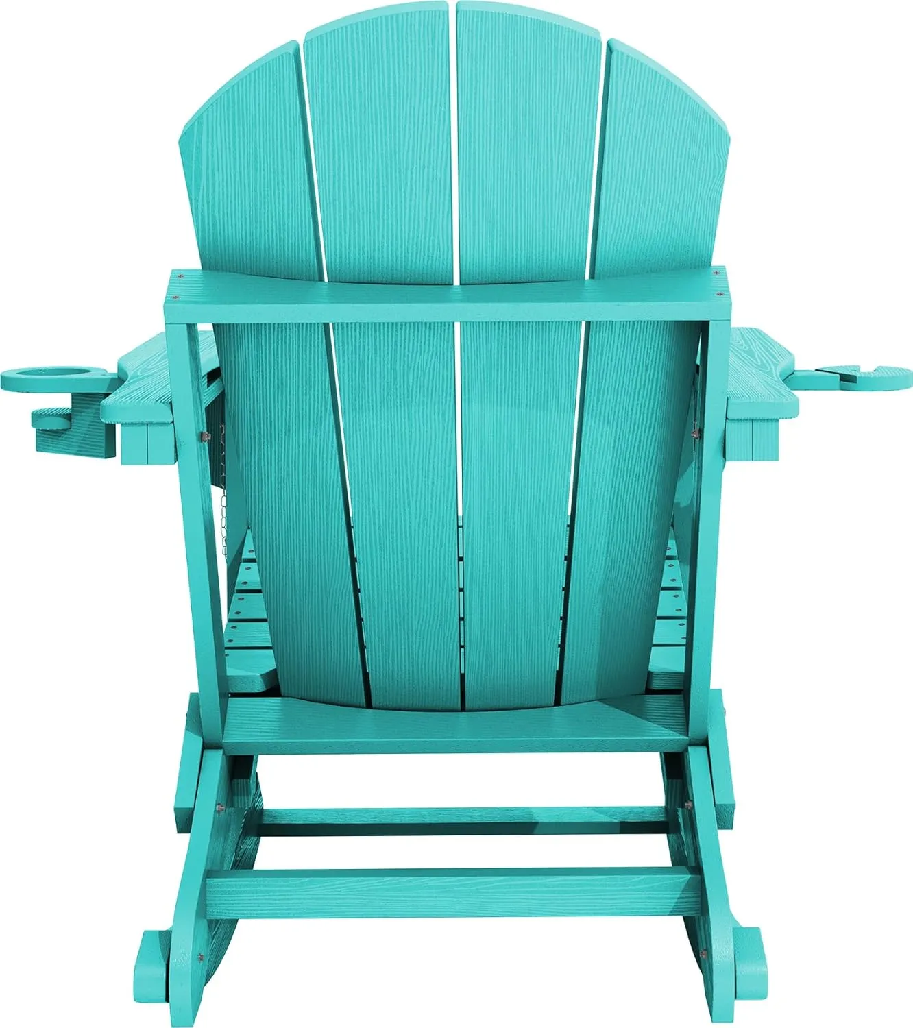 KINGYES Adirondack Rocking Chair with Retractable Ottoman and Cup Holders, HDPE Adirondack Rocker Patio Rocking Chair for Porch, Patio, Balcony, Aqua Blue