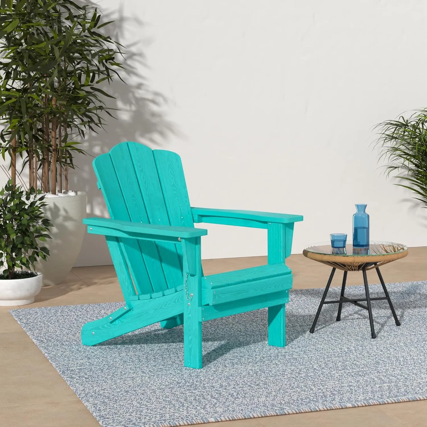 KINGYES Folding Adirondack Chair Set of 2, HDPE All-Weather Folding Adirondack Chair, Aruba