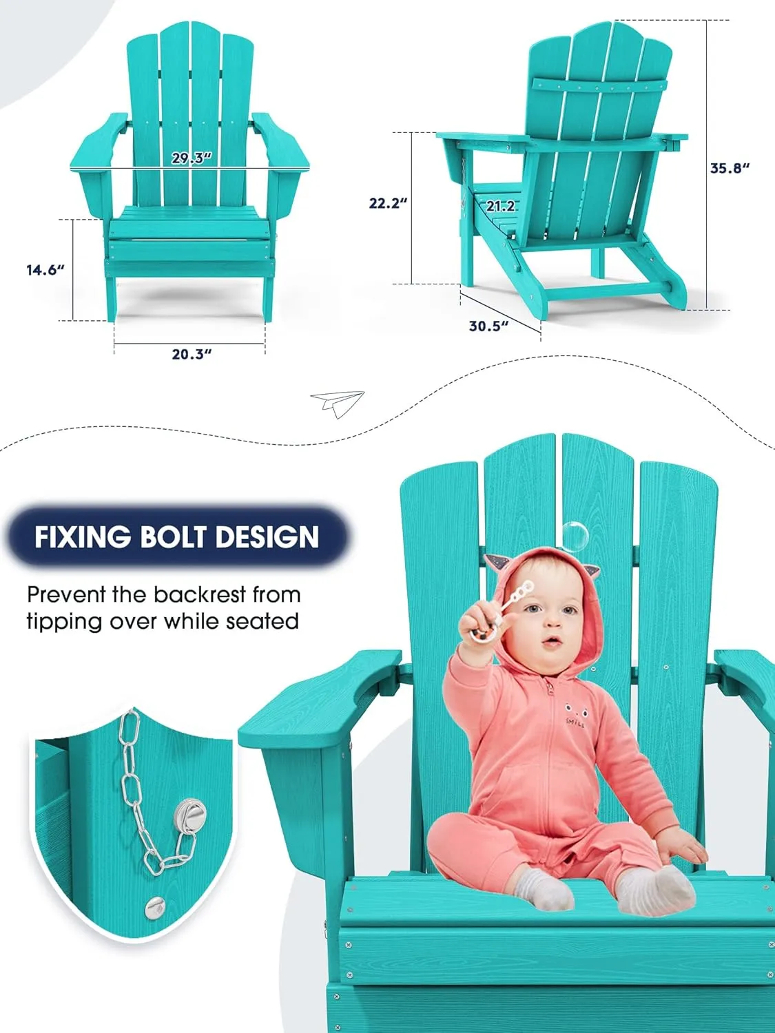 KINGYES Folding Adirondack Chair Set of 2, HDPE All-Weather Folding Adirondack Chair, Aruba