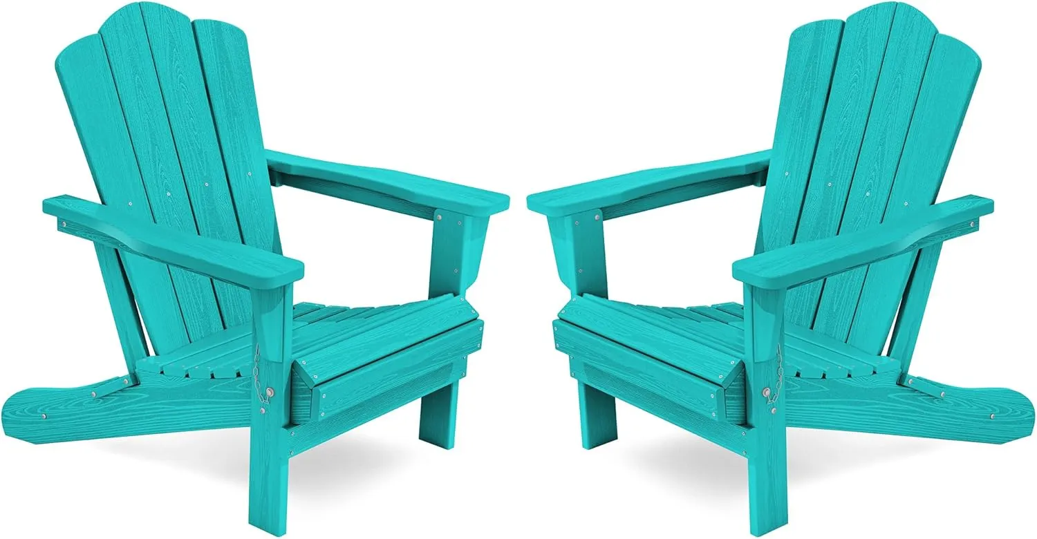 KINGYES Folding Adirondack Chair Set of 2, HDPE All-Weather Folding Adirondack Chair, Aruba