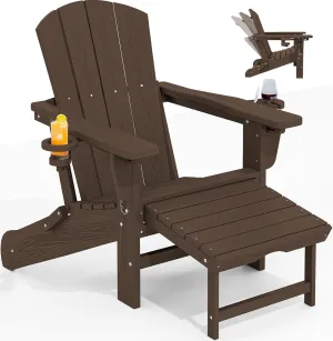 KINGYES Folding Adjustable Adirondack Chair with Ottoman, Coffee