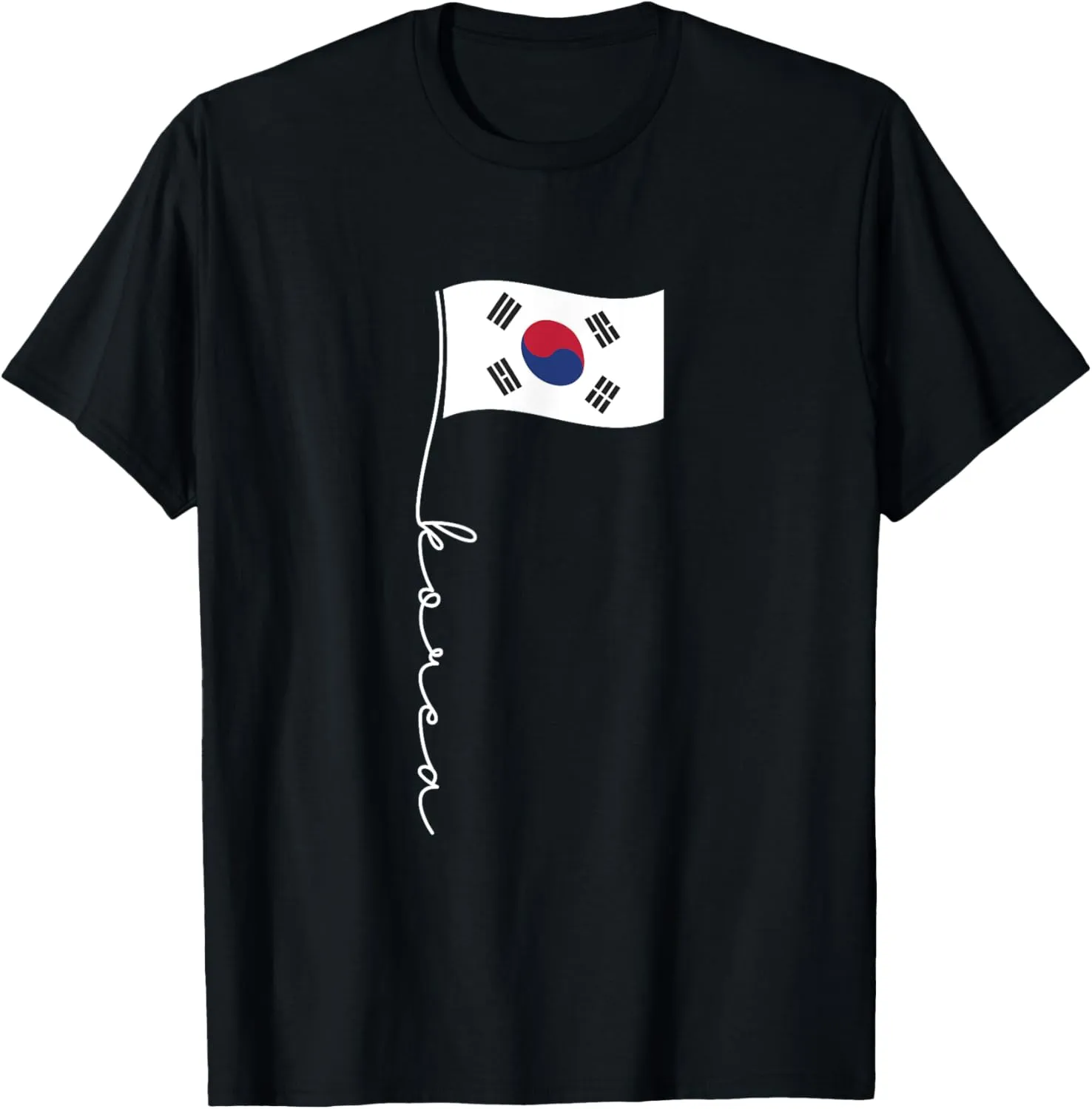 Korea Signature Flag Pole - Elegant Patriotic Unisex Adults Black Cotton T-Shirt