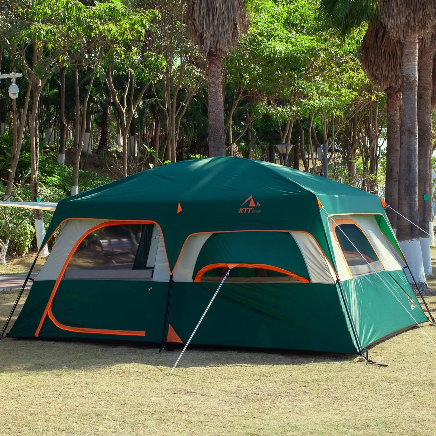 KTT Extra Large Tent 12 Person,2 Bay-Windows,Family Cabin Tents,14'Lx10'Wx6.58'H,2 Rooms and 3 Doors 3 Windows with Mesh,Waterproof,Straight Wall,Big Tent for Outdoor,Picnic,Camping,Gathering