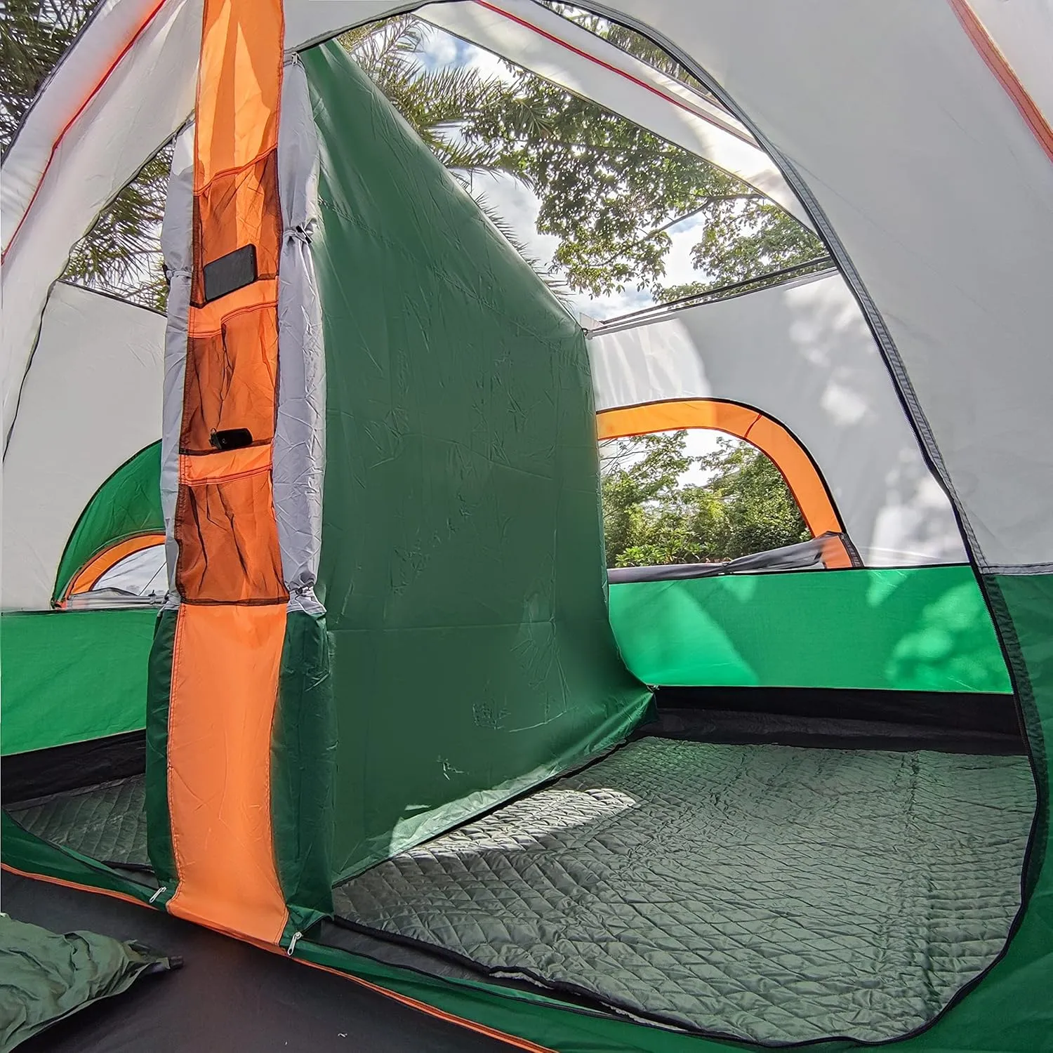 KTT Extra Large Tent 12 Person,2 Bay-Windows,Family Cabin Tents,14'Lx10'Wx6.58'H,2 Rooms and 3 Doors 3 Windows with Mesh,Waterproof,Straight Wall,Big Tent for Outdoor,Picnic,Camping,Gathering