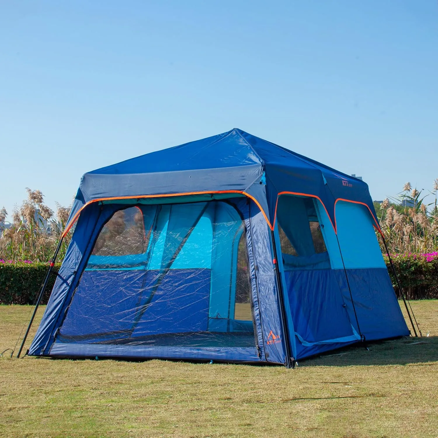 KTT Instant Tent 6-8 Person(C),Large Family Cabin Tents,Automatic Tent Build Quickly in 60S,2 Rooms,2 Top Windows,3 Doors and 3 Windows with Mesh,Waterproof,Big Tents for Outdoor,Picnic,Camping