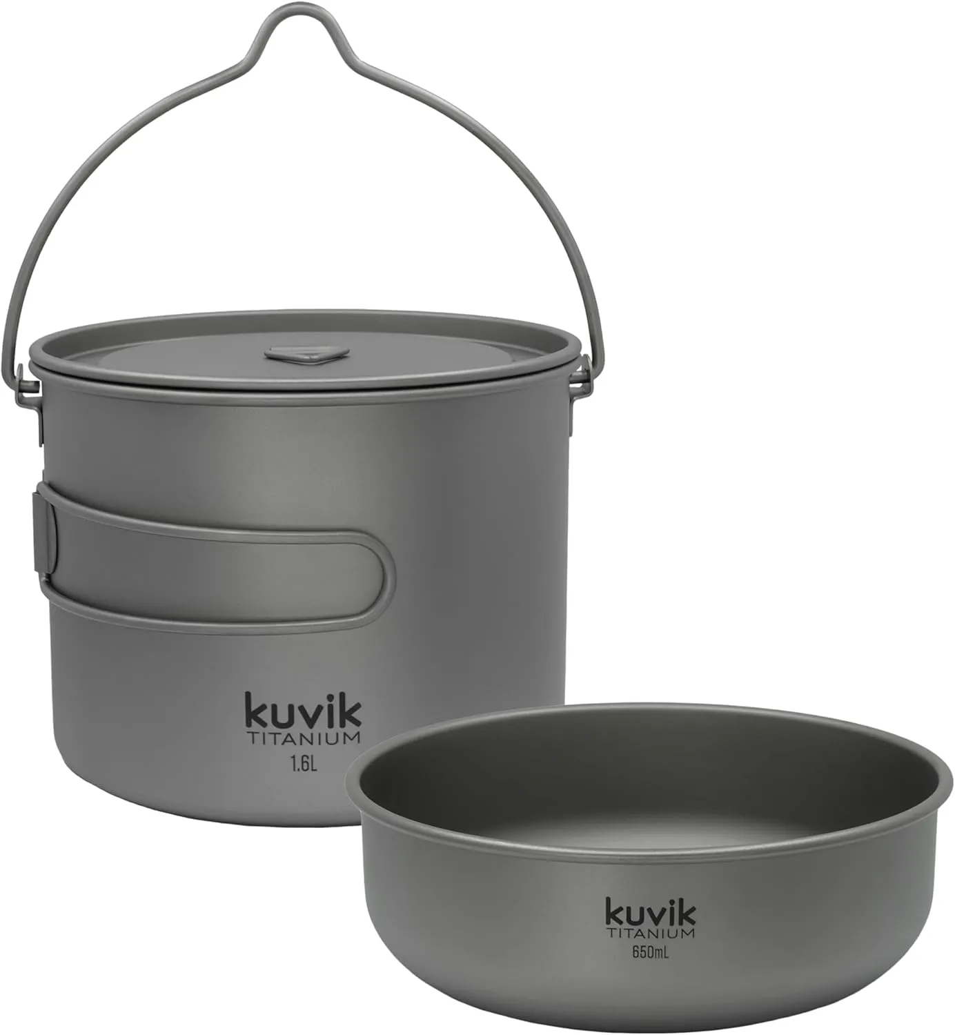 Kuvik 1600ml (54 oz) Titanium Pot with Bail Handle & 650ml (22 oz) Titanium Bowl Bundle