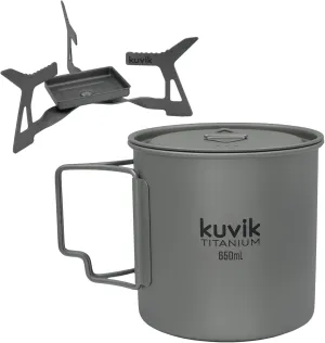 Kuvik Titanium Micro Solid Fuel Stove & 650ml (22 oz) Titanium Pot Bundle