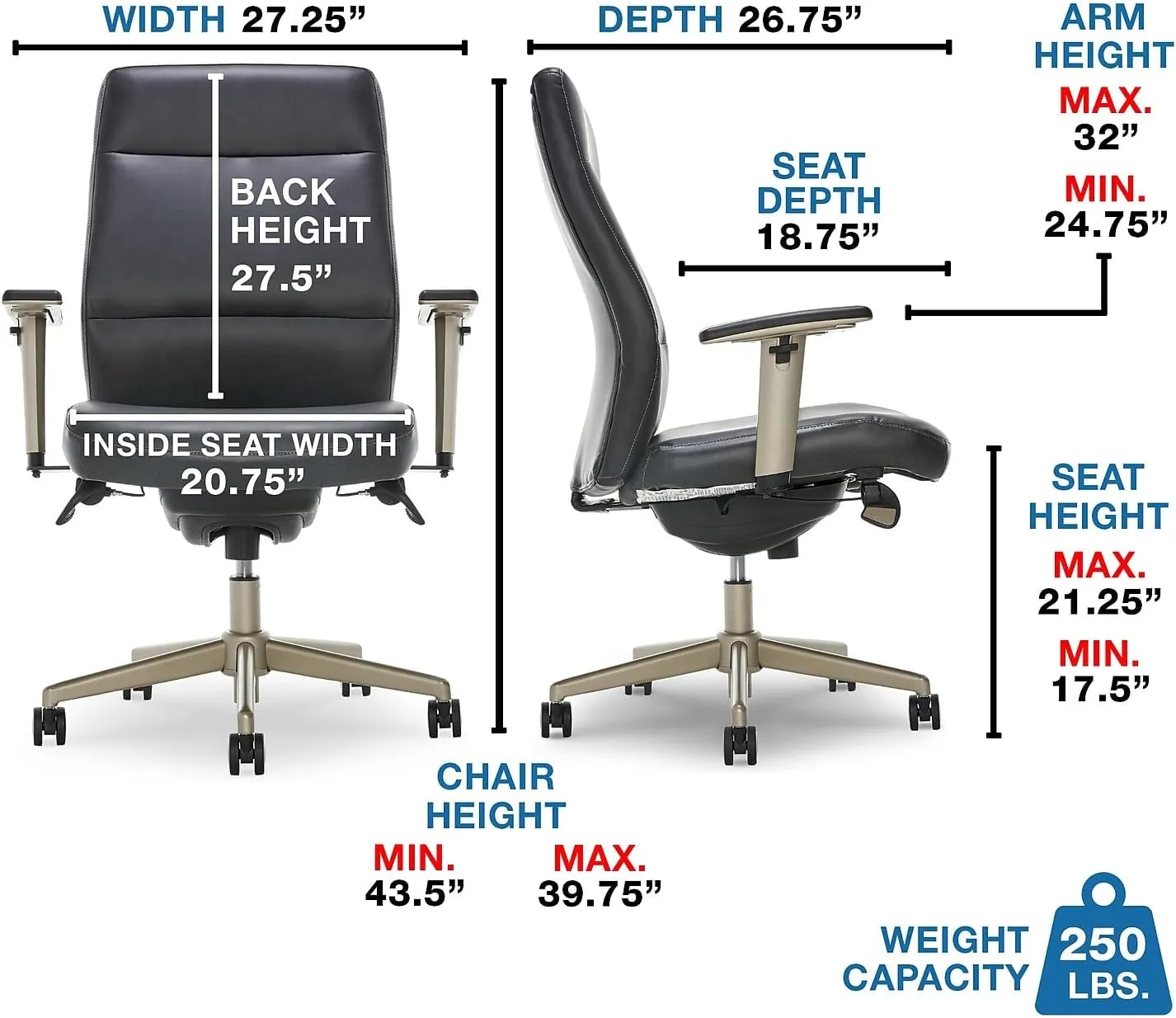 La-Z-Boy Baylor Ergonomic Faux Leather Swivel Executive Chair, Black (CHR10085B)