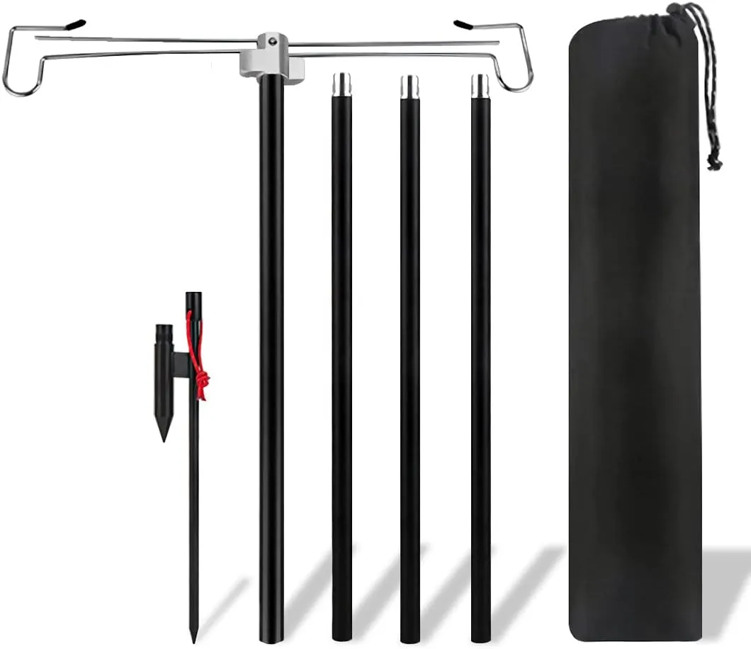 Lantern Stand Pole 25/73in Adjustable Portable Lamp Stand Hook Collapasible Light Stand Holder for Camping Fishing Picnic BBQ Outdoor Activities