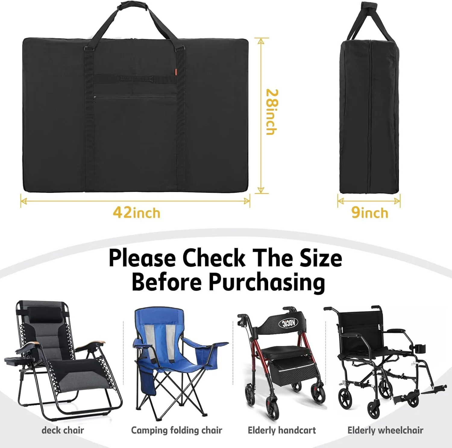 Large Chair Storage Bag for Folding Longue Chair, Heavy Duty Zero Gravity Chair Cover, 900D Carrying Case for Beach Chair, Director Chair, Folding Wheelchair (2 Pack)