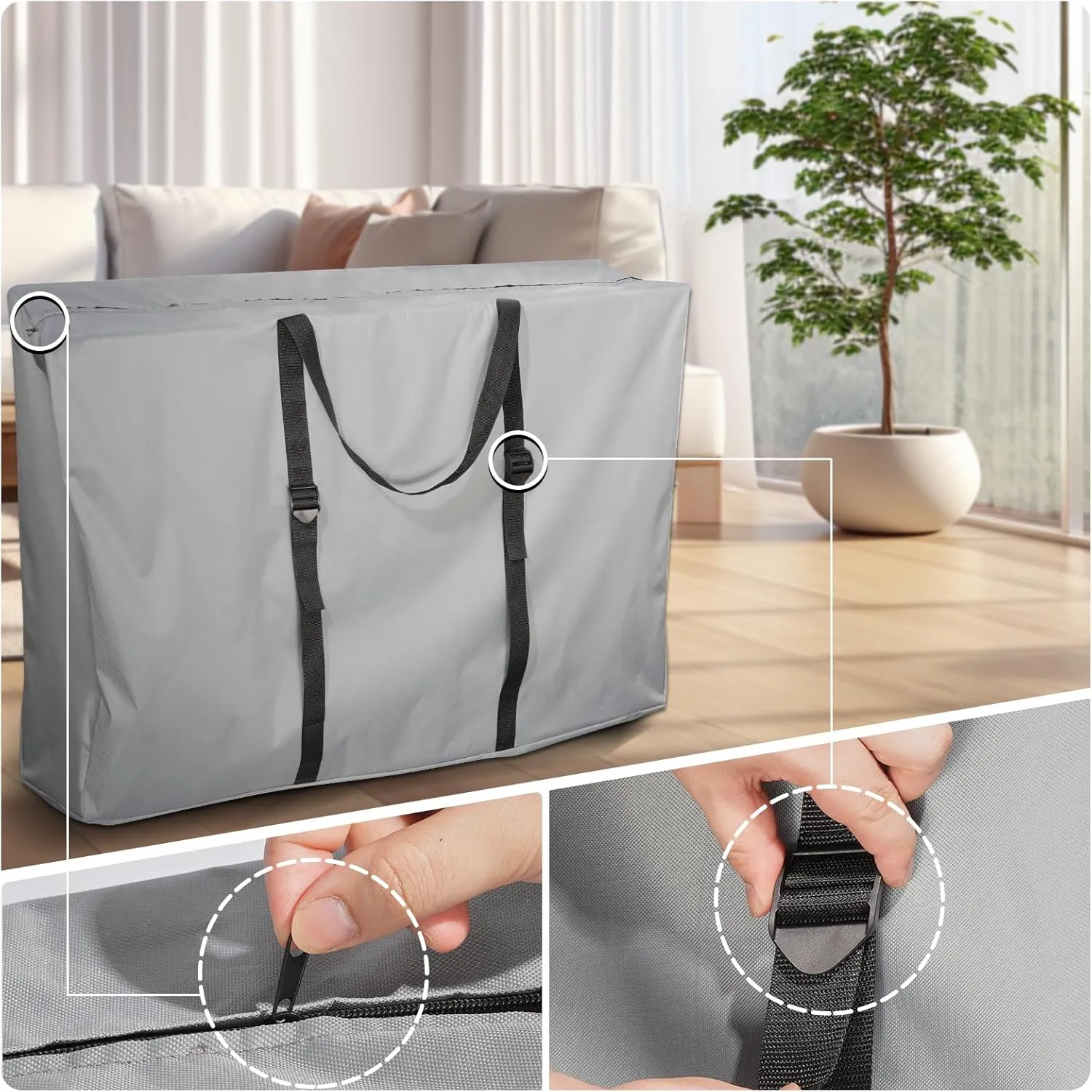 Large Outside Folding Chair Storage Bag with Zipper and Handles, 600D Folding Chair Carry Bag for Zero Gravity Chair Cover, Portable Folding Lounge Chair Carrying Bags, 43" L x 11" W x 29" H (Gray)