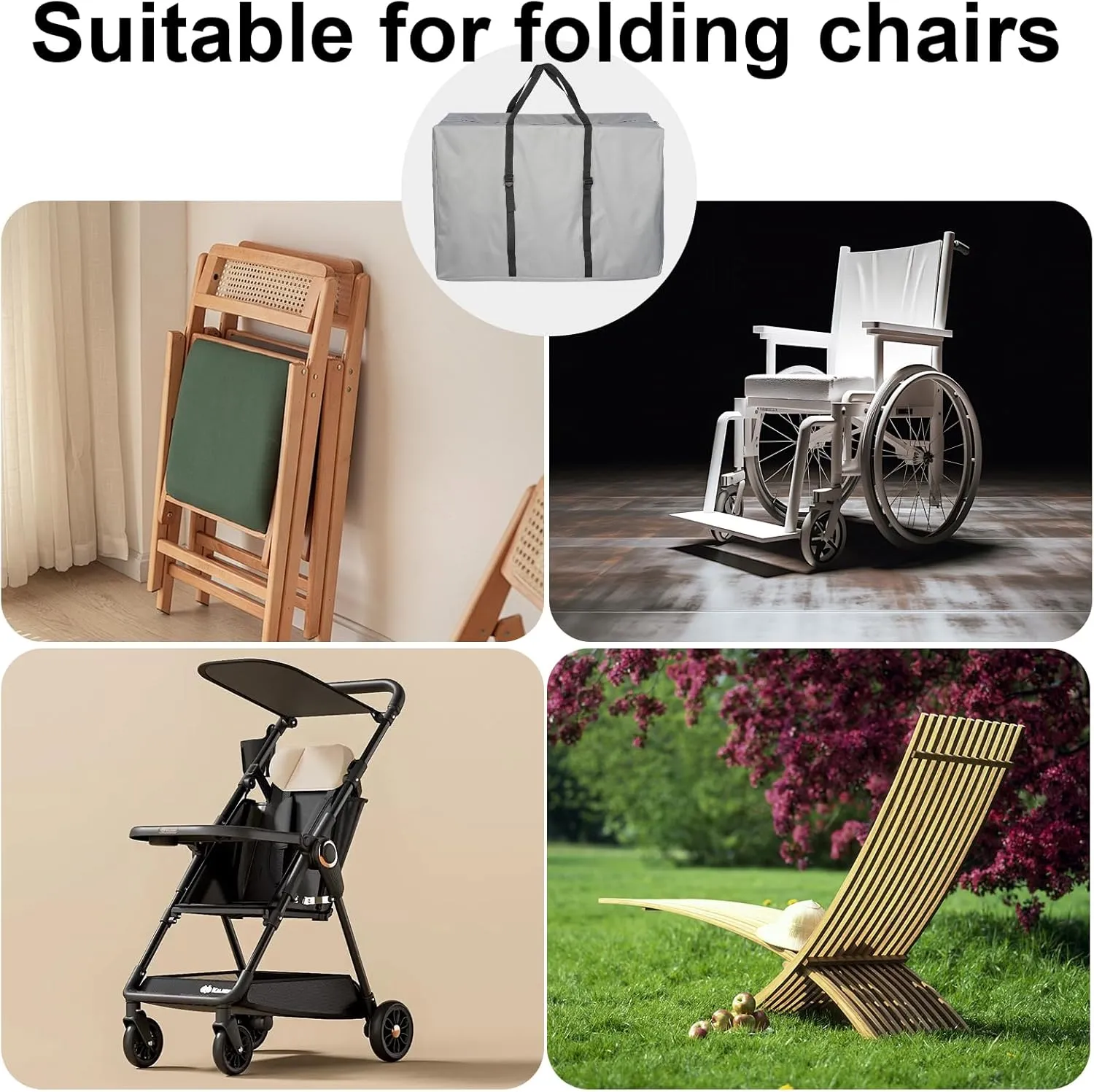 Large Outside Folding Chair Storage Bag with Zipper and Handles, 600D Folding Chair Carry Bag for Zero Gravity Chair Cover, Portable Folding Lounge Chair Carrying Bags, 43" L x 11" W x 29" H (Gray)