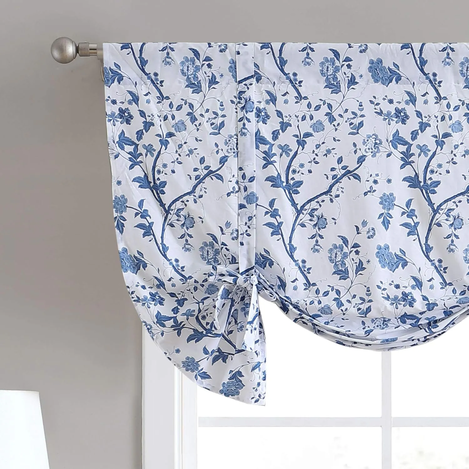 Laura Ashley Home - Cotton Pole Top Valance, Stylish & Lightweight Window Treatment for Home Decor (Elise Blue, 50" x 25")