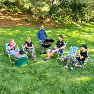 Lawn Chair USA - Outdoor Chairs for Camping. Made with Lightweight Aluminum Frames and UV-Resistant Webbing. Folds for Easy Storage 2- Pack (Sea Island with White Arms, Magnum)
