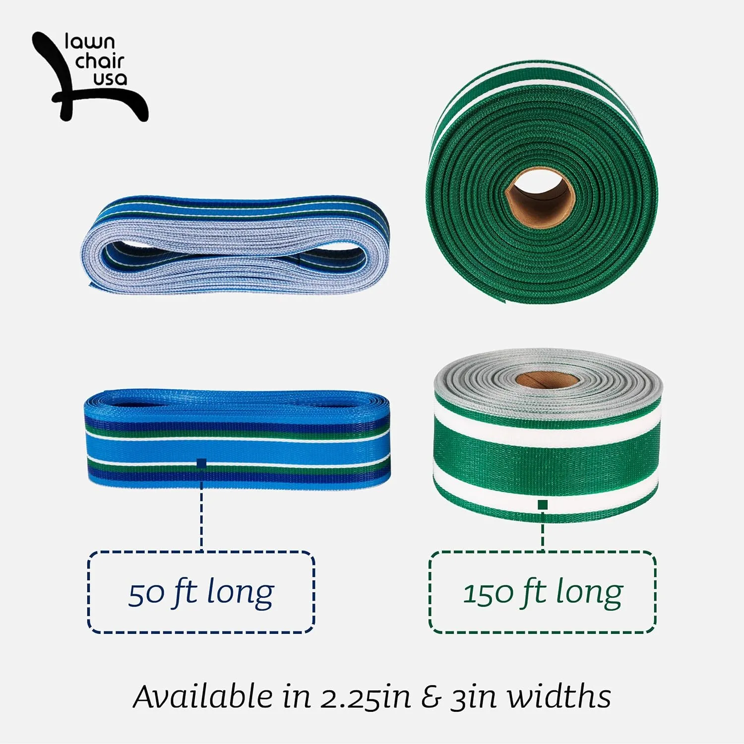 Lawn Chair USA Replacement Lawn Chair Webbing - Webbing for Lawn Chairs, Beach and Camping. UV-Resistant Webbing Strap Made with Durable Polypropylene (3" x 150', Sea Island White)