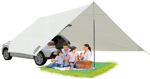LAZZO 14 x 17FT Camping Tent Tarps with Poles Portable Car Awning Sun Shelter SUV Tailgate Shade Tent Truck Canopy for Camping Road Trip,Hiking,Backpacking and Traveling Beige (White)