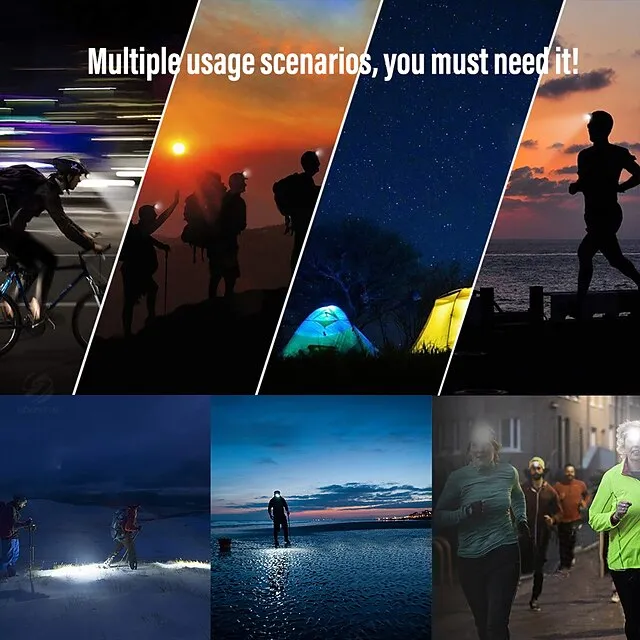 LED Headlamp Rechargeable Induction Sensor Waterproof Headlight Flashlight Ultra-light Lamp Body Used for Cycling Camping Etc. Shustar
