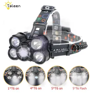 LED Headlamp XML 2T6 5T6 3200LM Headlight frontale Flashlight 4 Mode Torch Lights Head Lamp with USB Charger With 18650 Battery