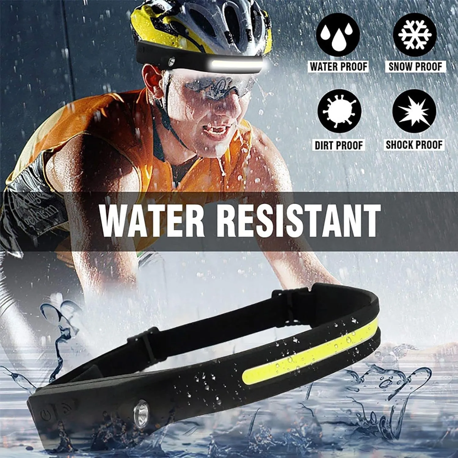 LED Rechargeable Headlamp, Adults Waterproof Strip Lamp Head Lamp, 230° Wide Beam Headlamps Flashlights, Camping Lightweight Headlamps, 5 Modes Motion Sensor for Outdoor Running, Fishing, Hiking