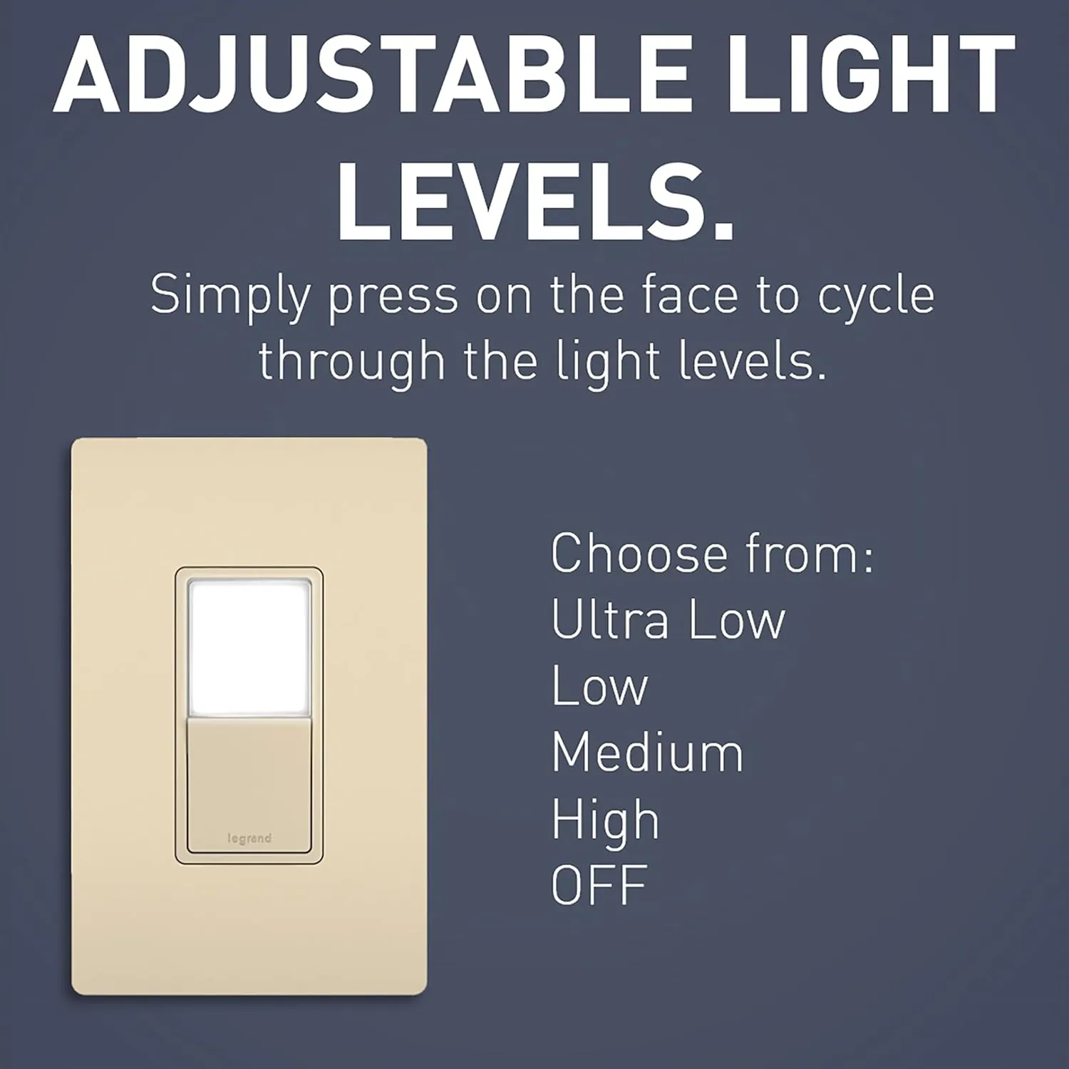 Legrand radiant NTL873ICC6 15 Amp Combination Adjustable LED Night Light and 3-Way Decorator Rocker Switch for Hallways or Kids Bedrooms, Ivory (1 Count)