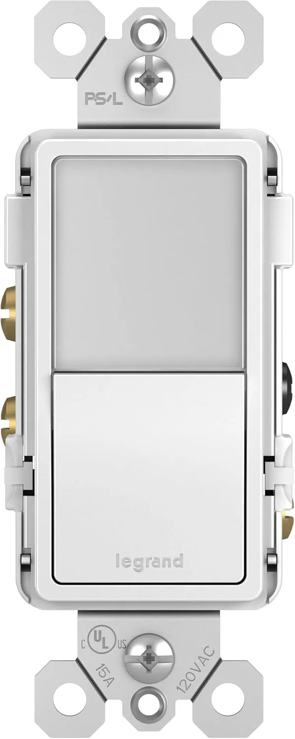 Legrand radiant NTL873WCC6 15 Amp Combination Adjustable LED Night Light and 3-Way Decorator Rocker Switch for Hallways or Kids Bedrooms, White (1 Count)