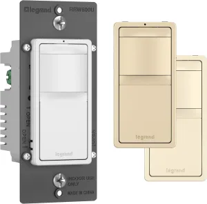 Legrand radiant RRW600UTCCCV4 600W Occupancy Motion Sensor Light Switch, 180 Degree Coverage, Auto On/Auto Off, Single Pole, White/Light Almond/Ivory (1 Count)