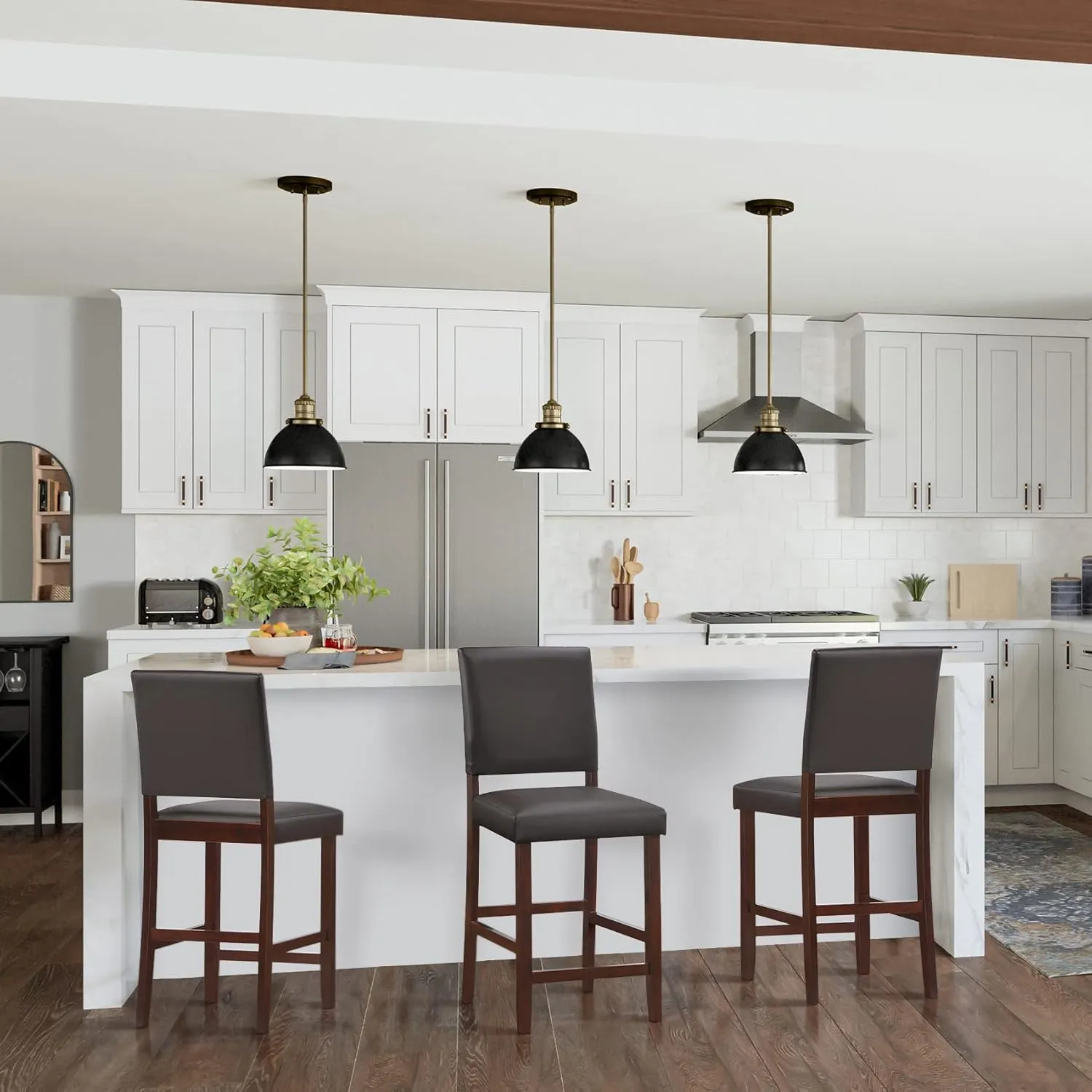 Leick Home Brax Counter Height Stool with Upholstered Back and Wood Base – Set of 4 for Elevated Kitchen Counters, High Top Tables, and Bars – Modern Chairs in Cappuccino and Ebony, 214924