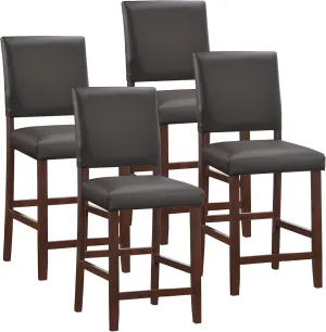 Leick Home Brax Counter Height Stool with Upholstered Back and Wood Base – Set of 4 for Elevated Kitchen Counters, High Top Tables, and Bars – Modern Chairs in Cappuccino and Ebony, 214924