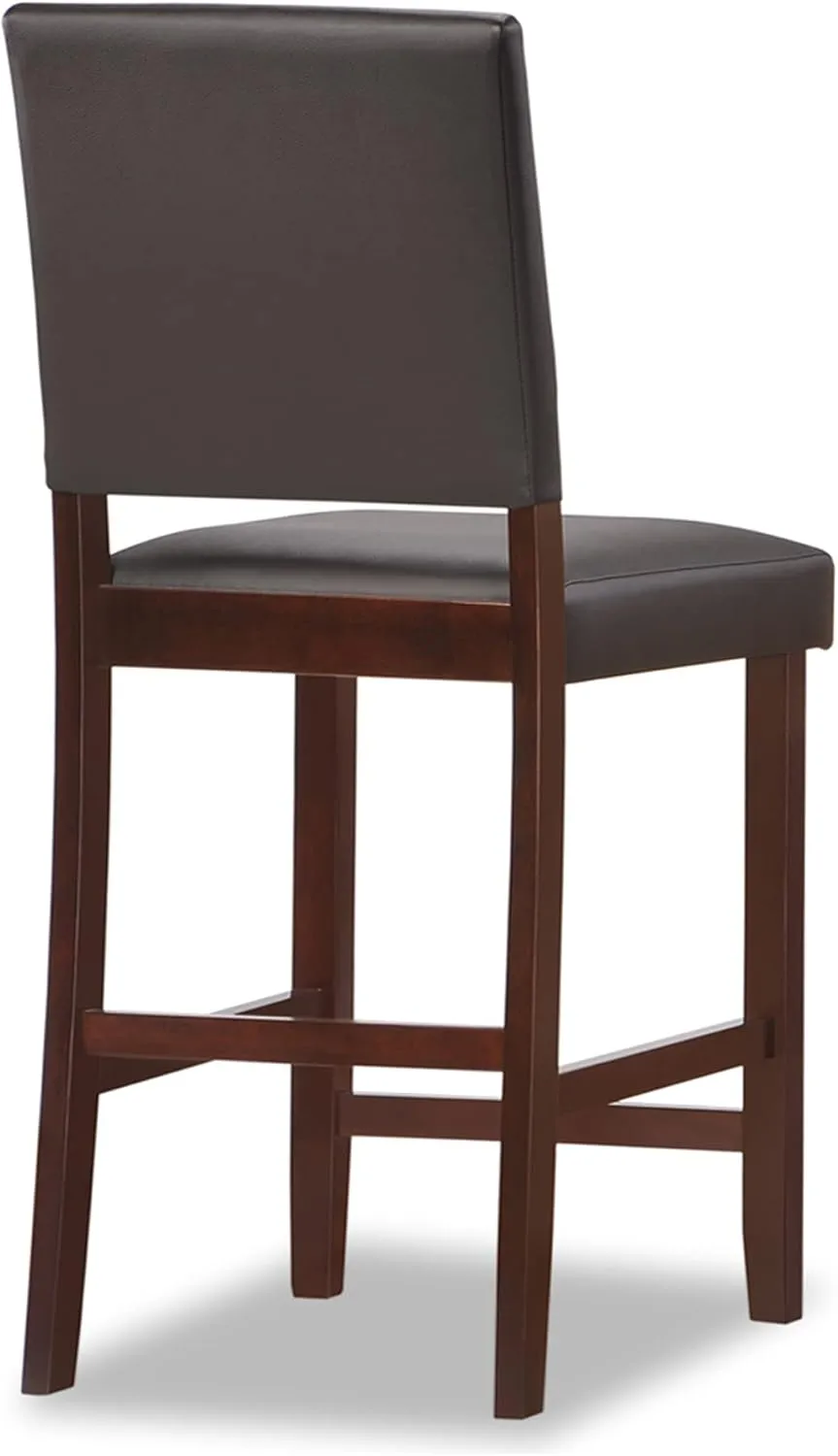 Leick Home Brax Counter Height Stool with Upholstered Back and Wood Base – Set of 4 for Elevated Kitchen Counters, High Top Tables, and Bars – Modern Chairs in Cappuccino and Ebony, 214924