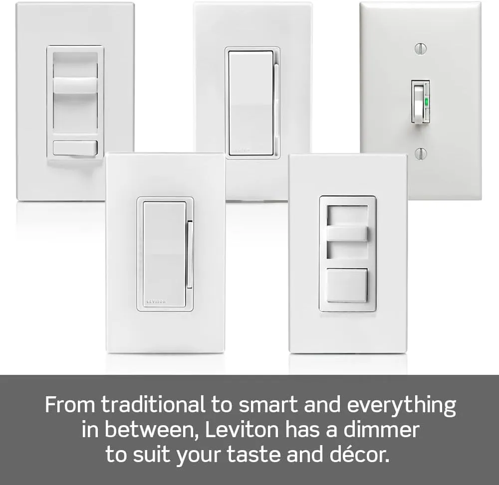Leviton IllumaTech Dimmer Switch for Dimmable LED, Halogen and Incandescent Bulbs, IPL06-10Z, White with Ivory and Light Almond Faceplates