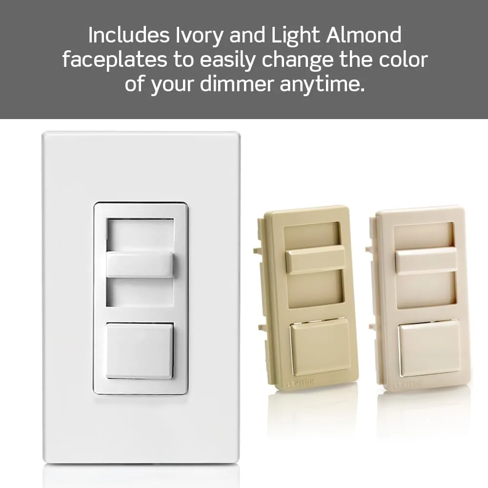Leviton IllumaTech Dimmer Switch for Dimmable LED, Halogen and Incandescent Bulbs, IPL06-10Z, White with Ivory and Light Almond Faceplates