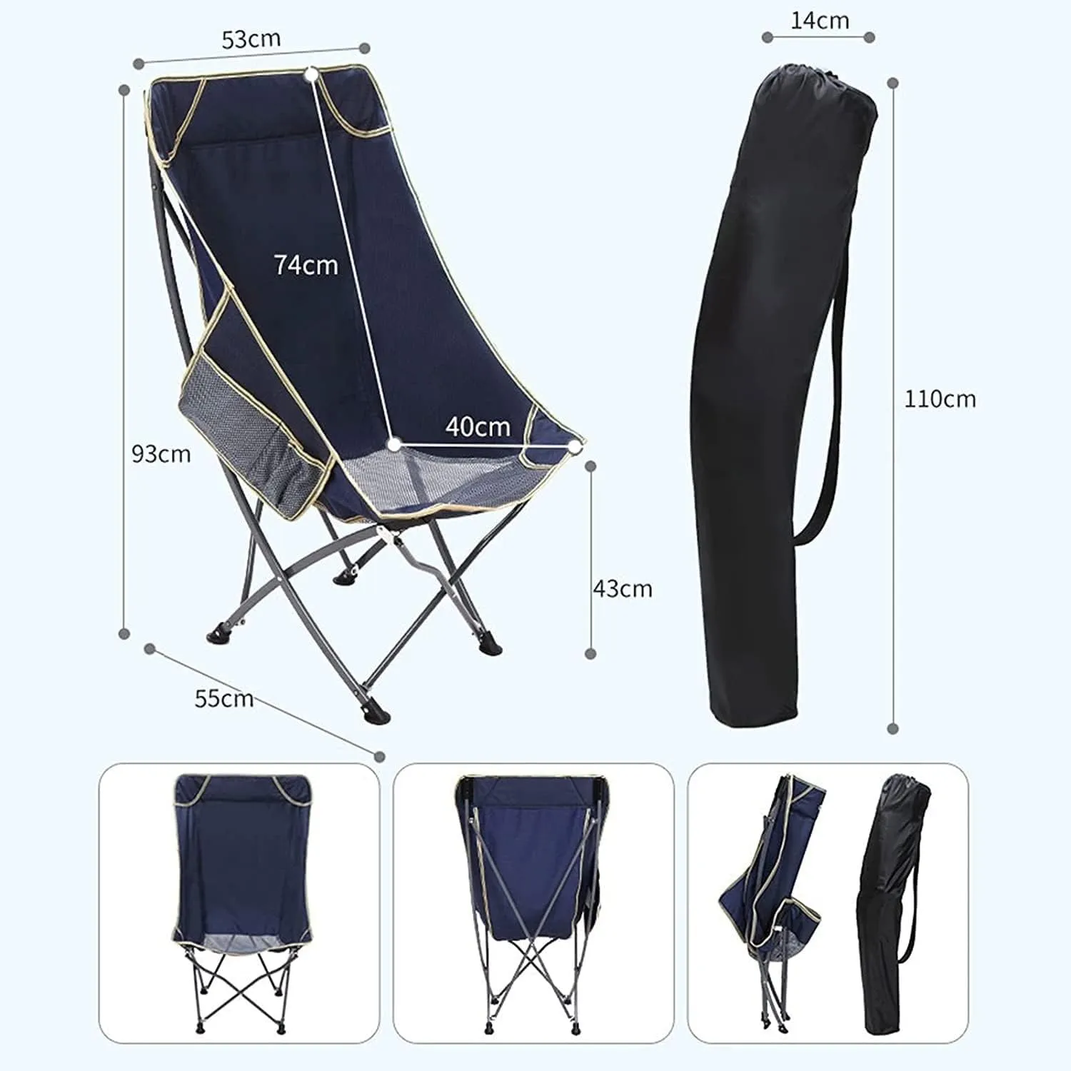 Lightweight Camping Chair Ultralight Folding Camping Chair with Backrest Leisure Beach Seat with Mesh External Hanging Bag Portable Backpack Chair Outdoor Hiking (Color : C)