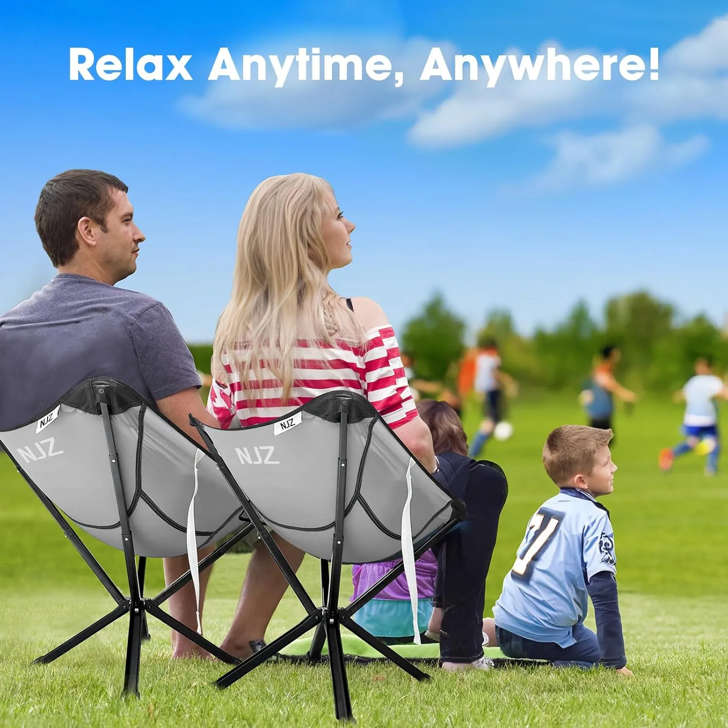 Lightweight Camping Chairs - Set up in 15s, Collapses to 13 Inches -Portable Chair with Carry Bag, Compact Folding Chair for Travel, Picnics, Lawn, Beach, Support 200 LBS - Sliver