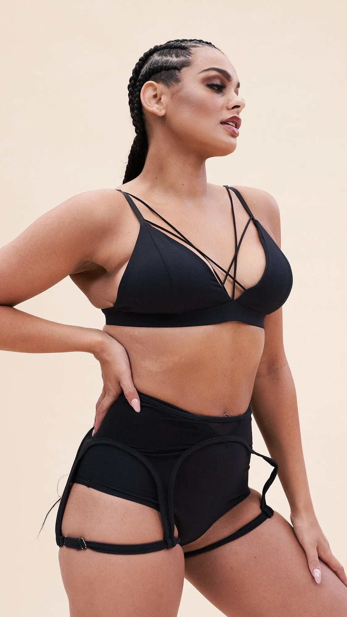 Lily Bra - Strappy Criss Cross Triangle Bra Recycled Black