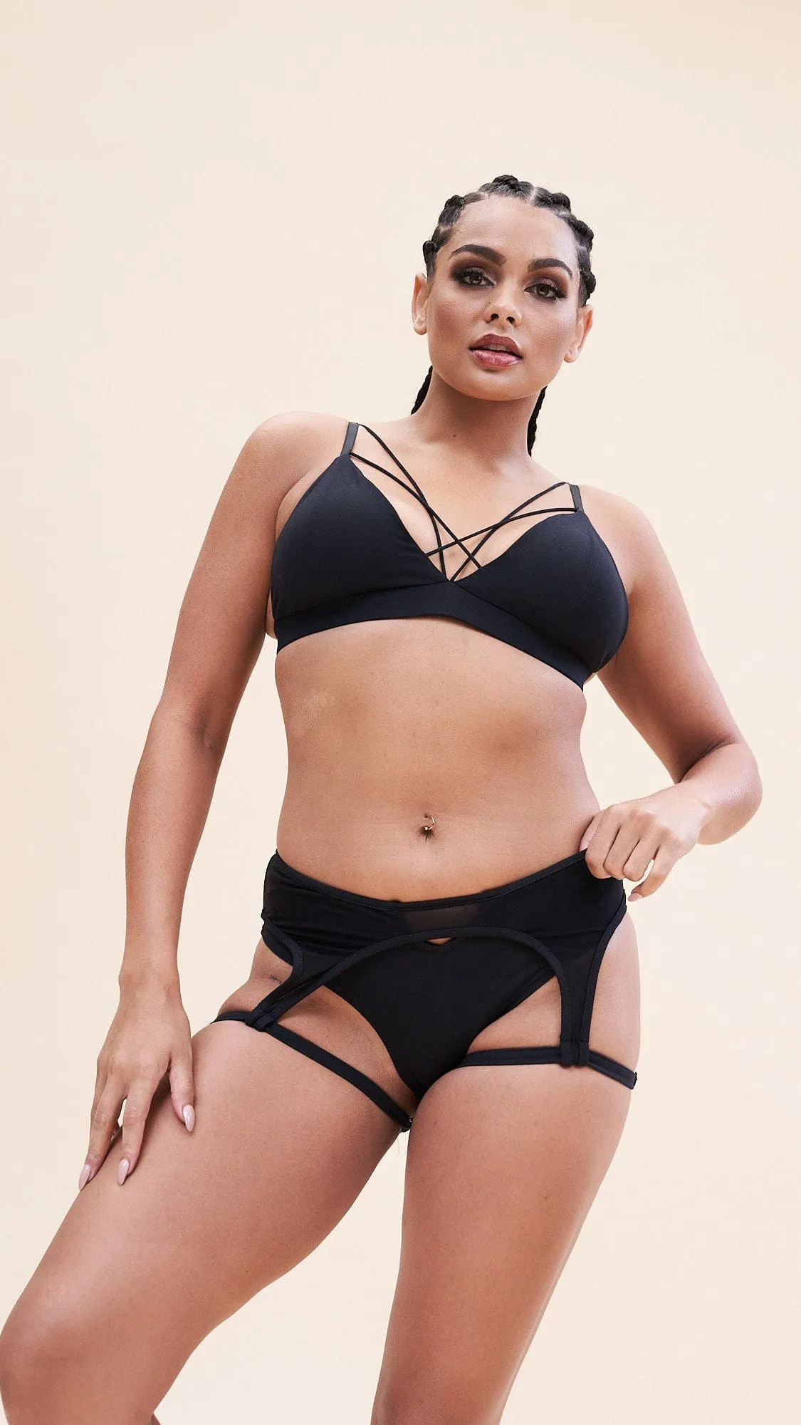 Lily Bra - Strappy Criss Cross Triangle Bra Recycled Black