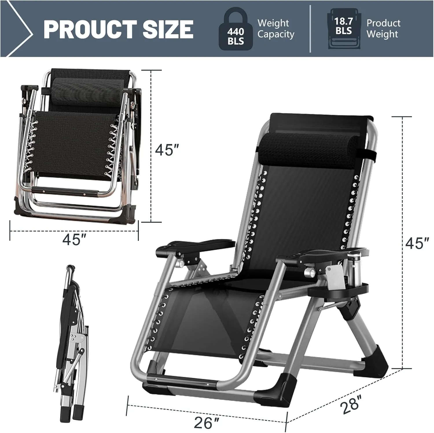 LILYPELLE Comfy Folding Chair, Folding Lounge Chair for Bedroom and Living Room, Folding Reclining Patio Chairs with Removable Cushion for Indoor Outdoor