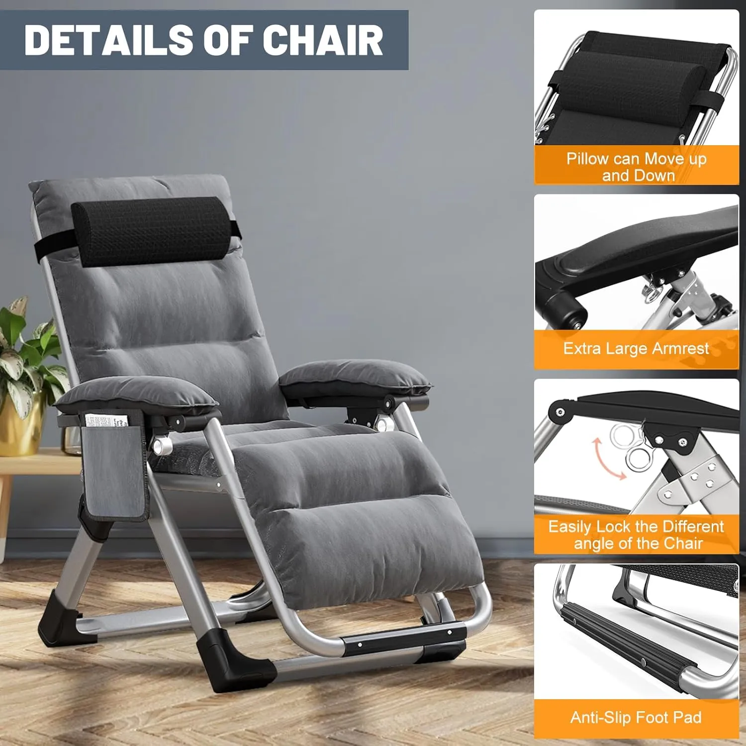 LILYPELLE Comfy Folding Chair, Folding Lounge Chair for Bedroom and Living Room, Folding Reclining Patio Chairs with Removable Cushion for Indoor Outdoor