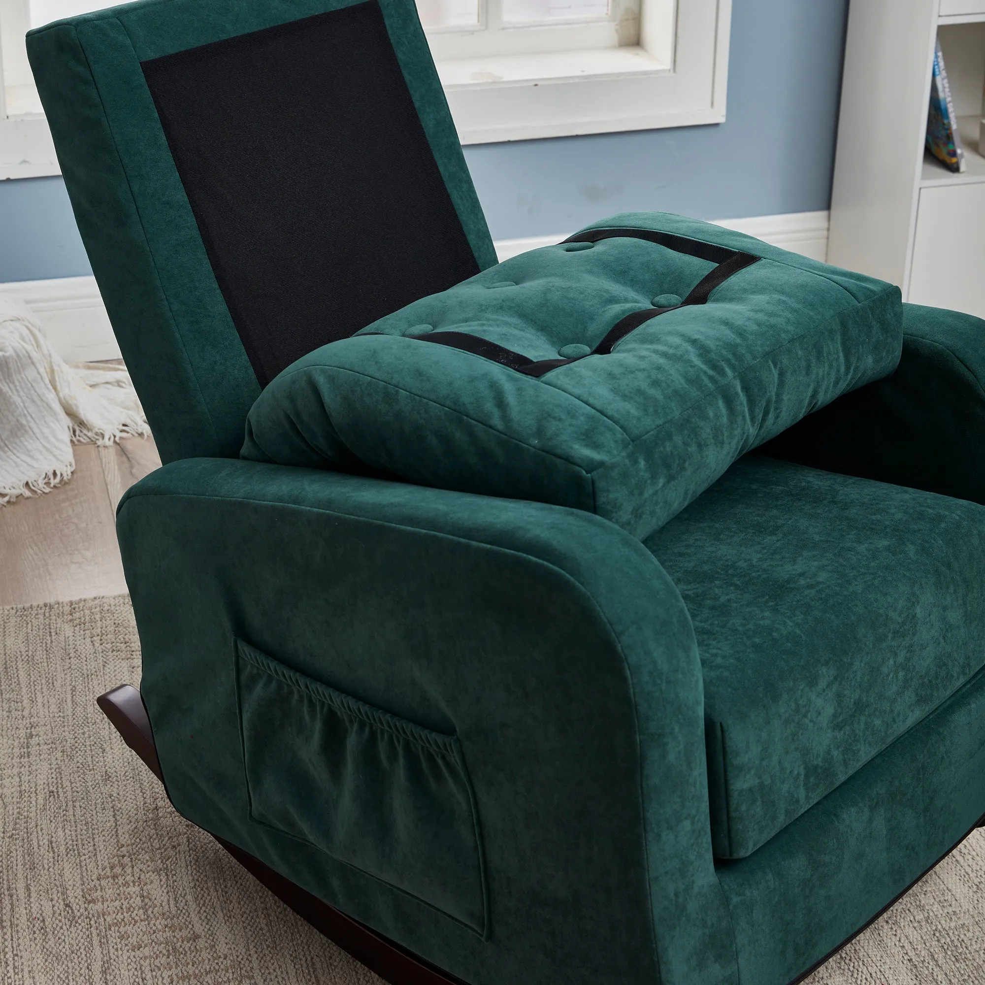 Living Room Chair Lazy Recliner Comfortable Fabric High Back Armchair- Antique Green