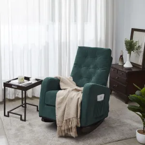 Living Room Chair Lazy Recliner Comfortable Fabric High Back Armchair- Antique Green