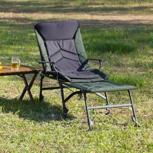 Lounge Chair with Detachable Footrest, Portable Folding Reclining Camping Chair with Adjustable backrest for Indoor and Outdoor Camping Beach Hiking Fishing, Green Black