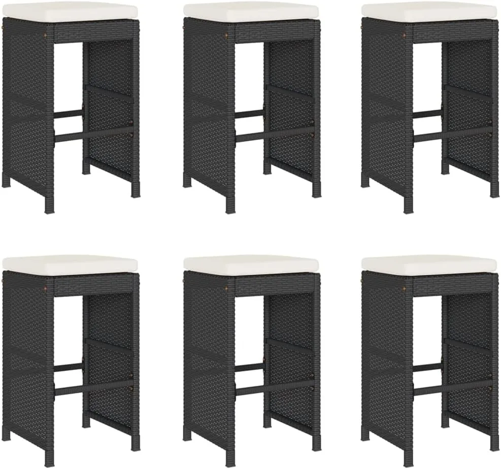 Lounging Chair Camping Chair Beach Chair Lounge Chair - Patio Bar Stools with Cushions 6 pcs Black Poly Rattan for Terrace Park Outside Garden
